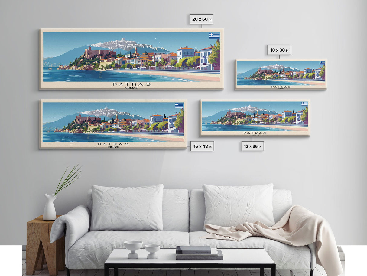 Patras Greece Travel Art, City Art, Framed Canvas Print or Metal Wall Art, Europe Travel Poster, Panoramic Wall Art, Extra Wide Wall Art