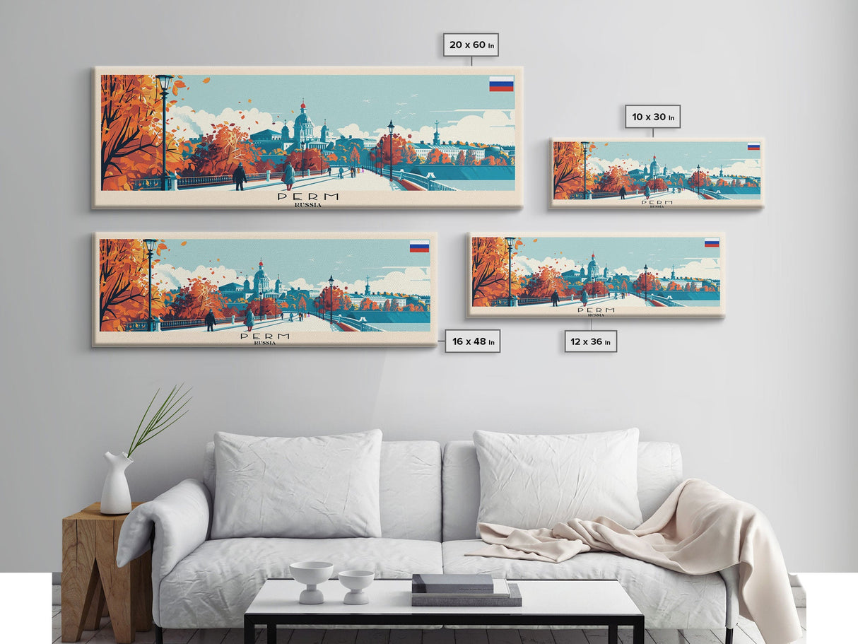 Perm Russia Travel Art, City Art, Framed Canvas Print or Metal Wall Art, Europe Travel Poster, Panoramic Wall Art, Extra Wide Wall Art