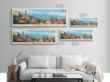 Perugia Italy Panoramic Travel Poster, Framed Canvas Print or Metal Wall Art, Travel Art, Home Decor, Panoramic Painting, Midcentury Art