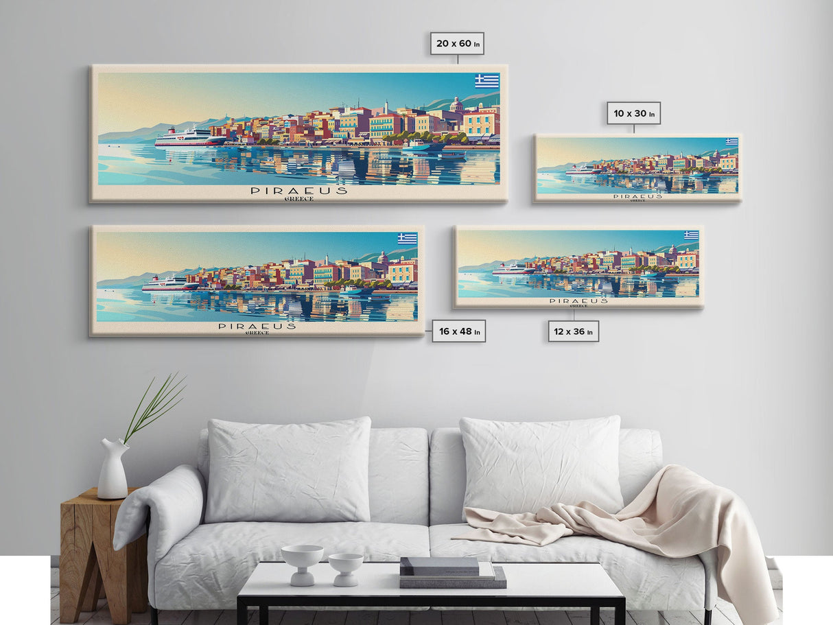 Piraeus Greece Travel Art, City Art, Framed Canvas Print or Metal Wall Art, Europe Travel Poster, Panoramic Wall Art, Extra Wide Wall Art