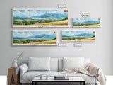 Pitesti Romania Panoramic Travel Poster, Framed Canvas Print or Metal Wall Art, Travel Art, Home Decor, Panoramic Painting, Midcentury Art