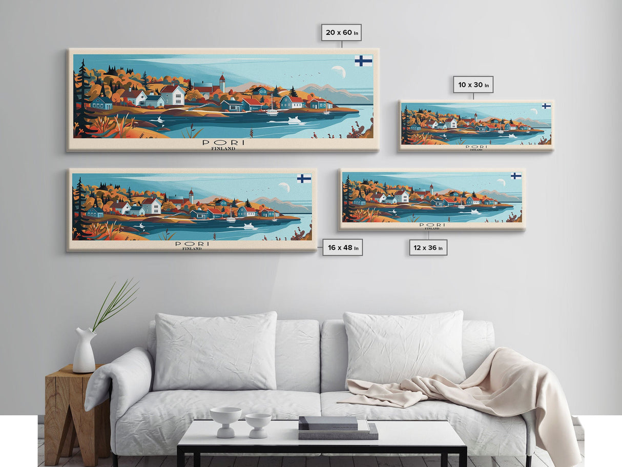 Pori Finland Travel Art, City Art, Framed Canvas Print or Metal Wall Art, Europe Travel Poster, Panoramic Wall Art, Extra Wide Wall Art