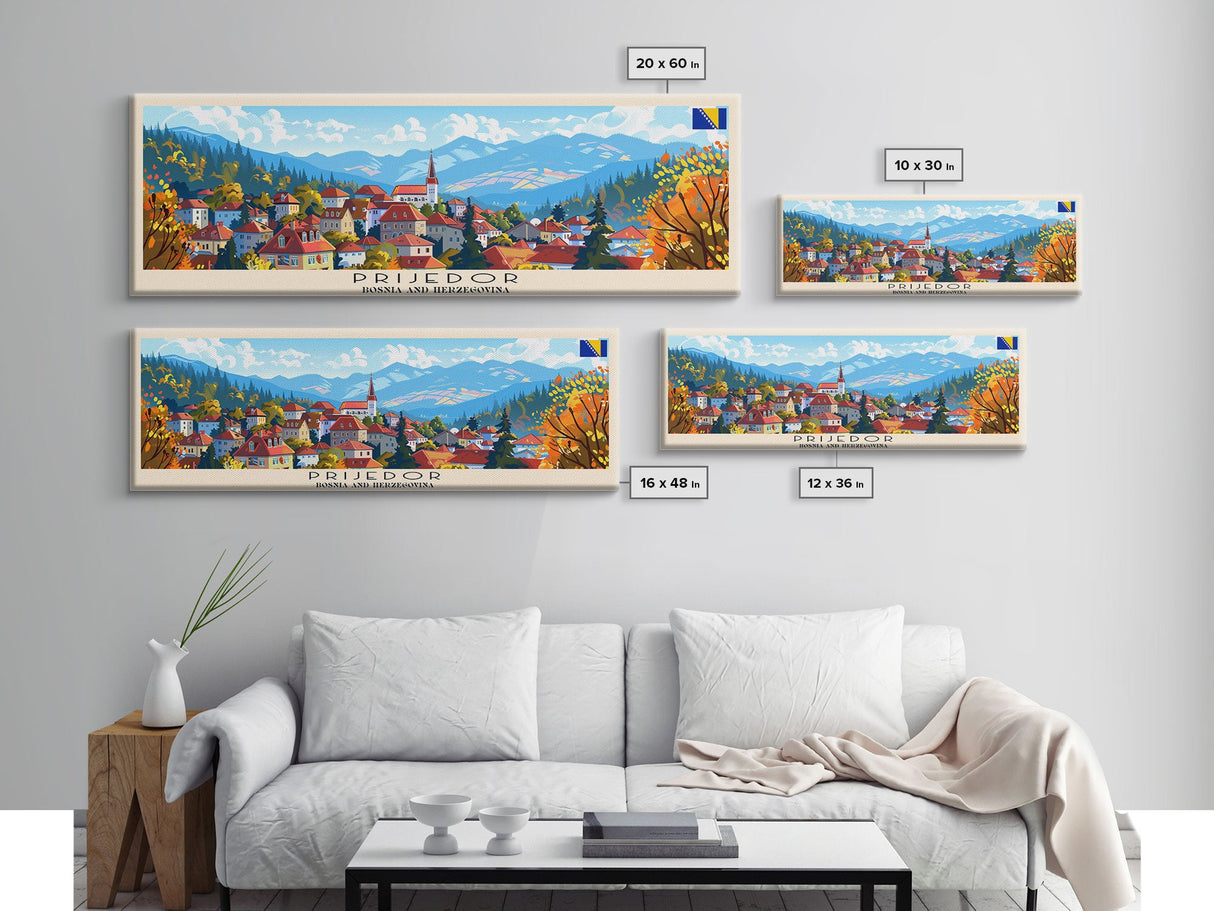 Prijedor Bosnia Travel Art, City Art, Framed Canvas Print or Metal Wall Art, Europe Travel Poster, Panoramic Wall Art, Extra Wide Wall Art