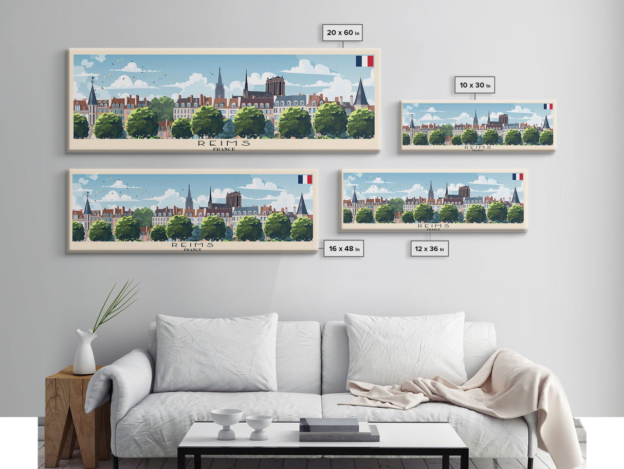 Reims France Travel Art, City Art, Framed Canvas Print or Metal Wall Art, Europe Travel Poster, Panoramic Wall Art, Extra Wide Wall Art