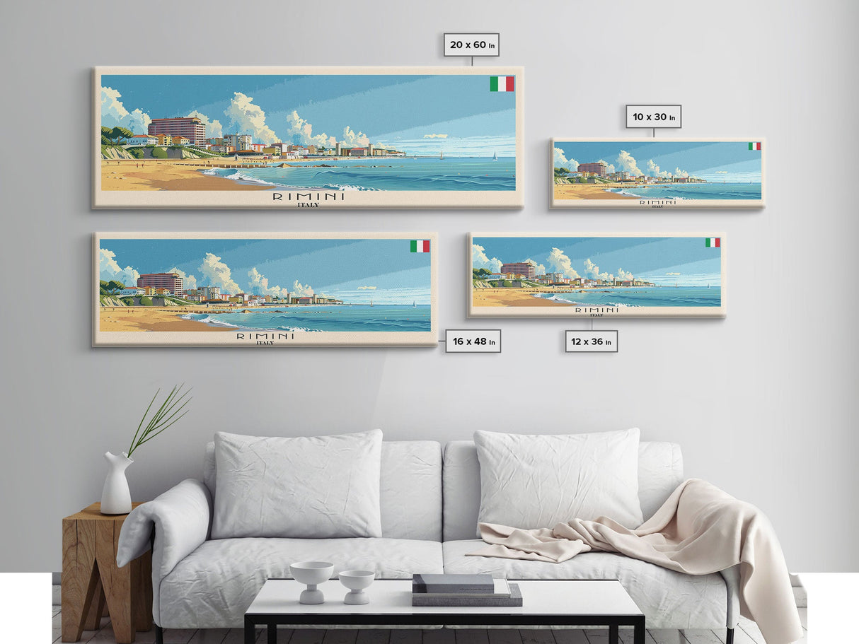 Rimini Italy Travel Art, City Art, Framed Canvas Print or Metal Wall Art, Europe Travel Poster, Panoramic Wall Art, Extra Wide Wall Art