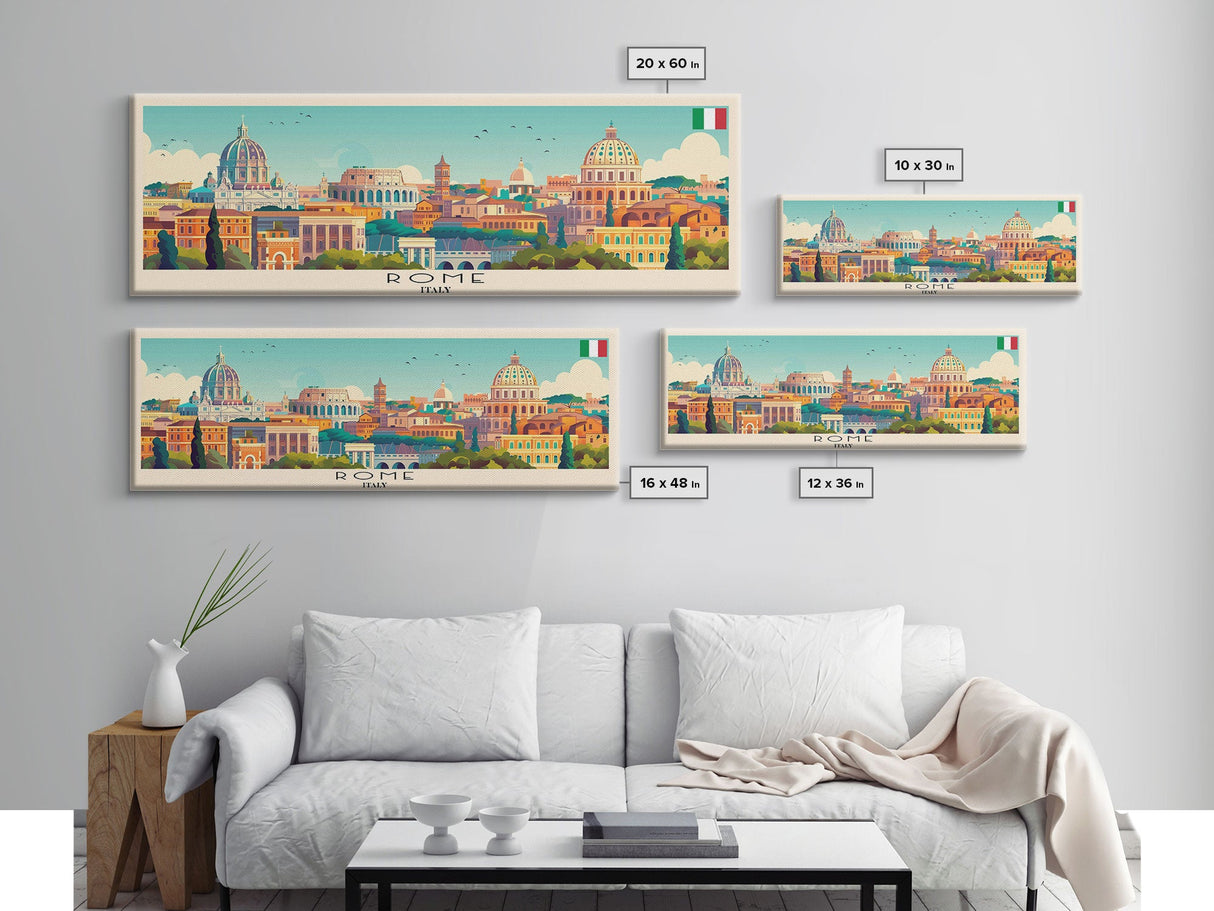 Rome Italy Travel Print Wall Art, Panoramic City Art, Travel Art, Wall Decor, Vacation Gift, Framed Canvas Print Or Metal Art