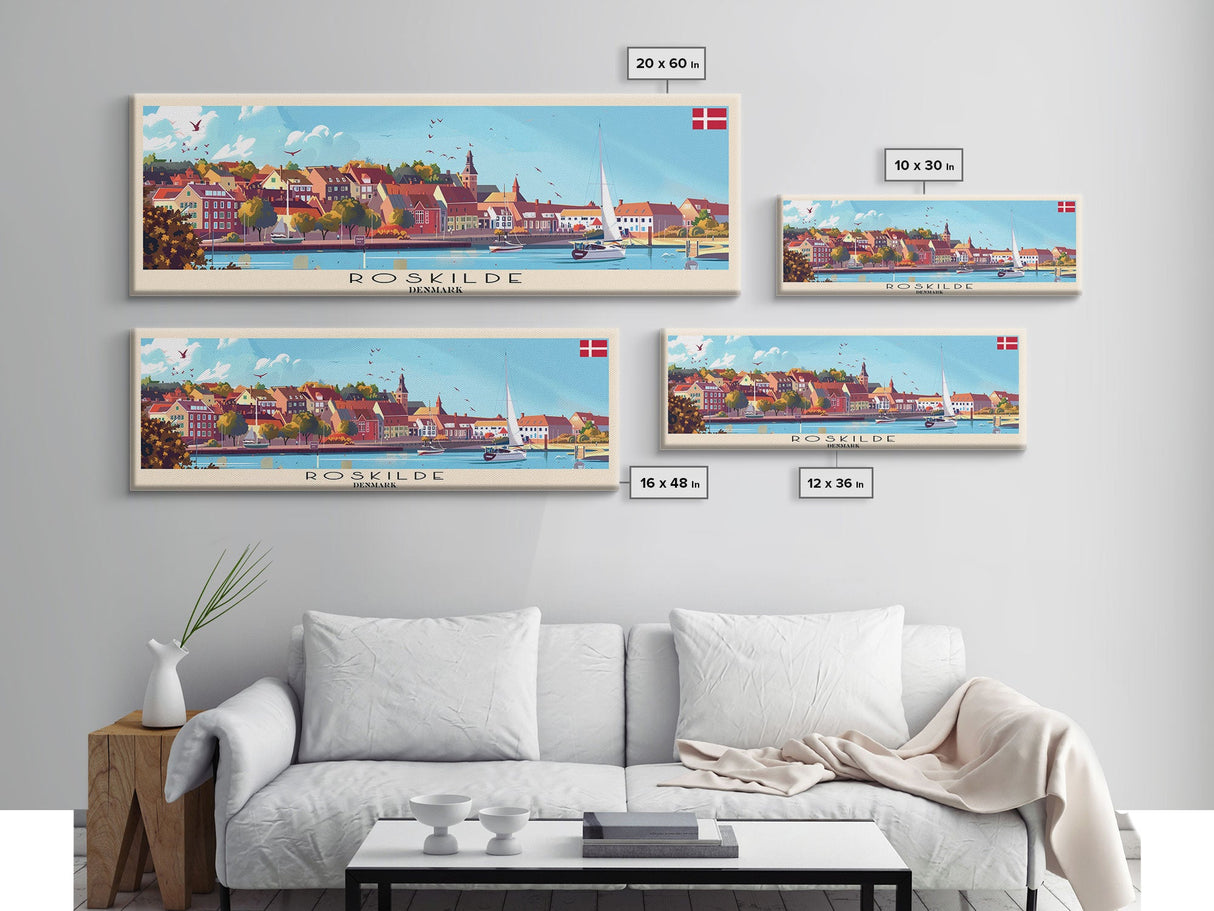 Roskilde Denmark Travel Art, City Art, Framed Canvas Print or Metal Wall Art, Europe Travel Poster, Panoramic Wall Art, Extra Wide Wall Art