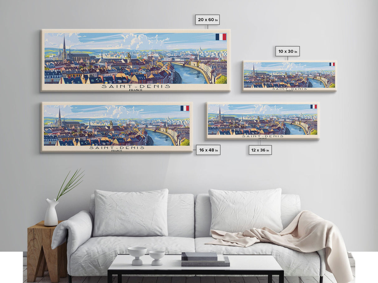 Saint Denis France  Wall Art, Panoramic Travel Poster, Panoramic Framed Canvas Print, City Wall Art, Wall Hanging Home Decor, Travel Art