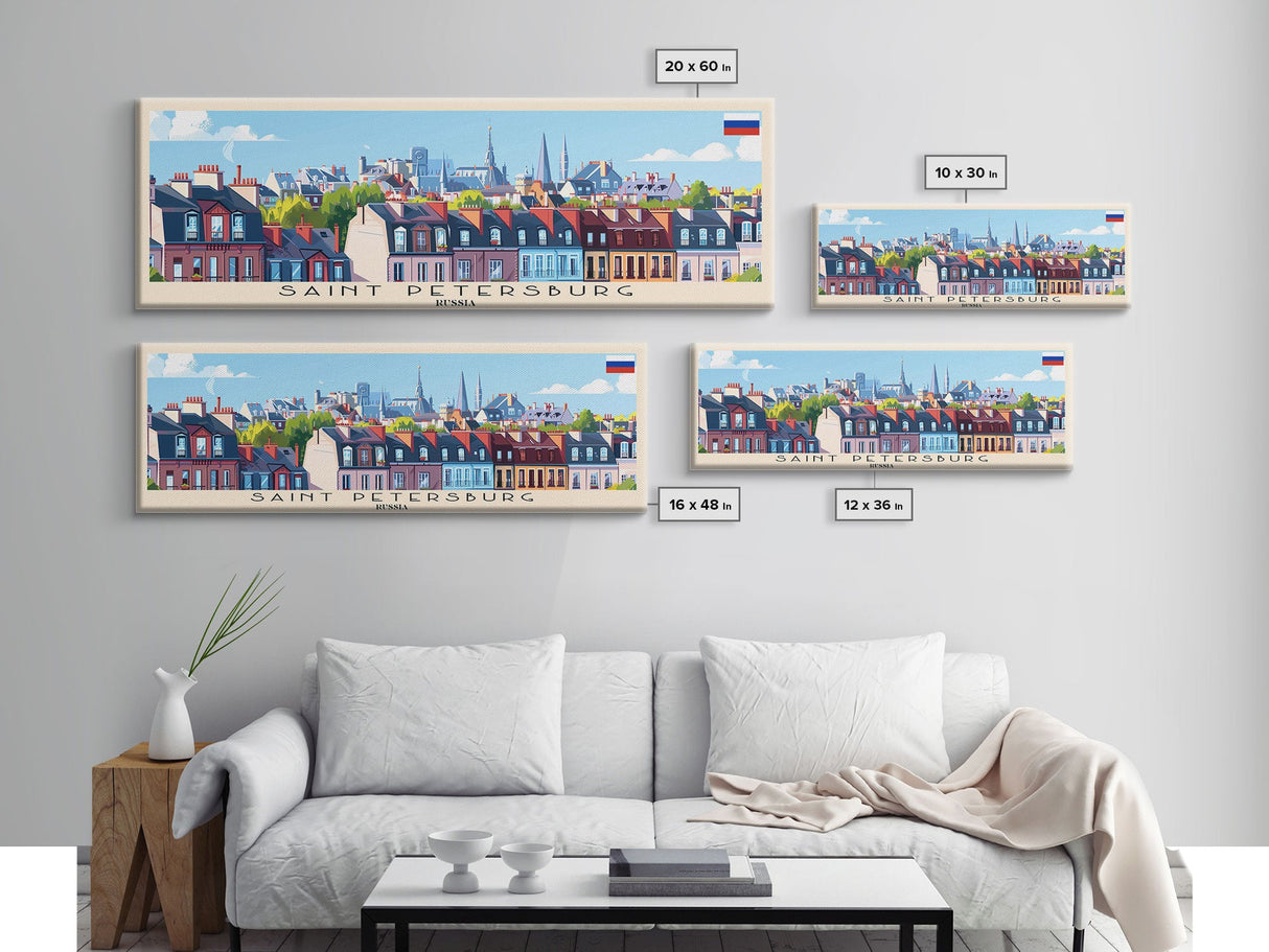 Saint Petersburg Russia Travel Art, City Art, Framed Canvas Print or Metal Wall Art, Europe Travel Poster, Panoramic Wall Art, Extra Wide Wall Art