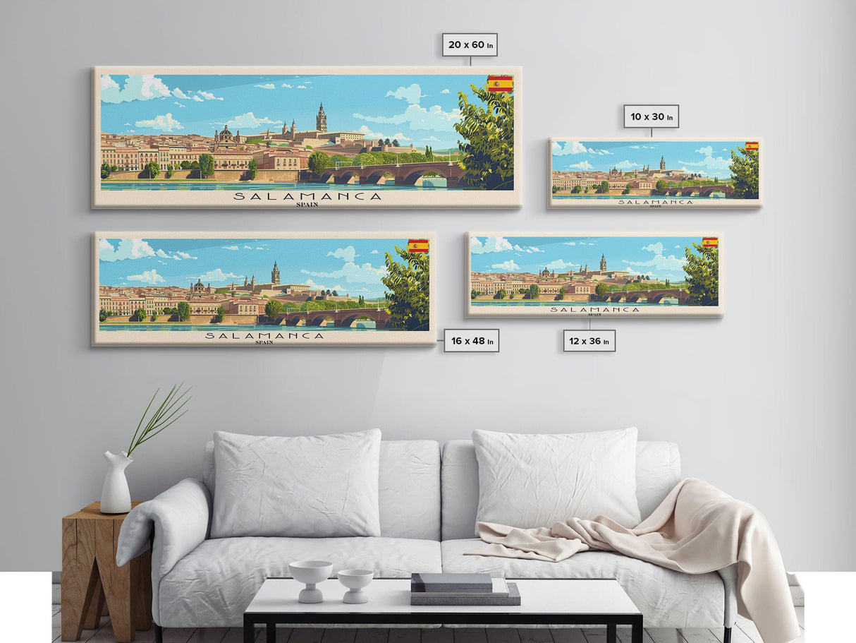 Salamanca Spain Travel Print Wall Art, Panoramic City Art, Travel Art, Wall Decor, Vacation Gift, Framed Canvas Print Or Metal Art