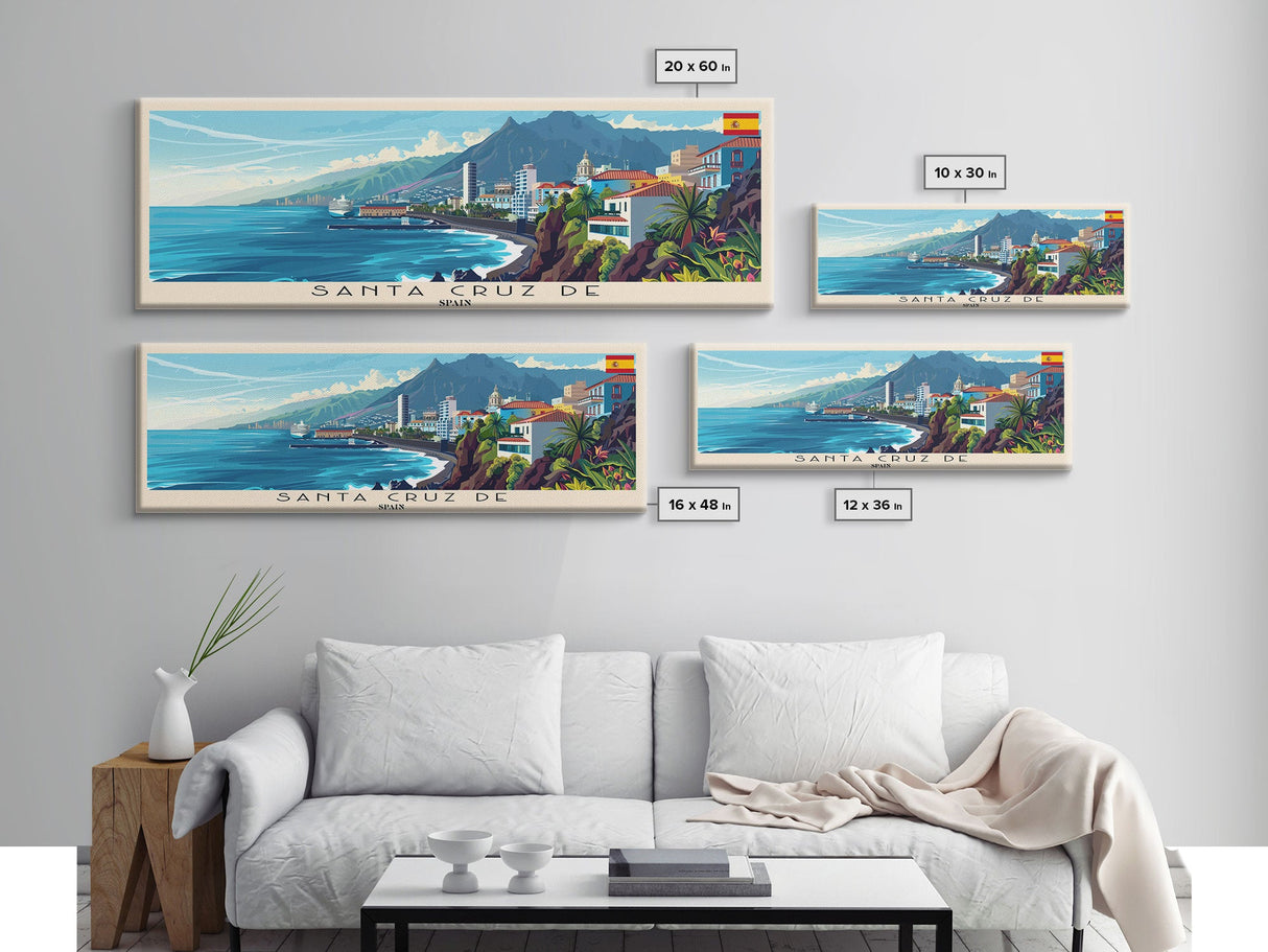 Santa Cruz Tenerife Spain Wall Art, Panoramic Travel Poster, Panoramic Framed Canvas Print, City Wall Art, Wall Hanging Home Decor, Travel Art