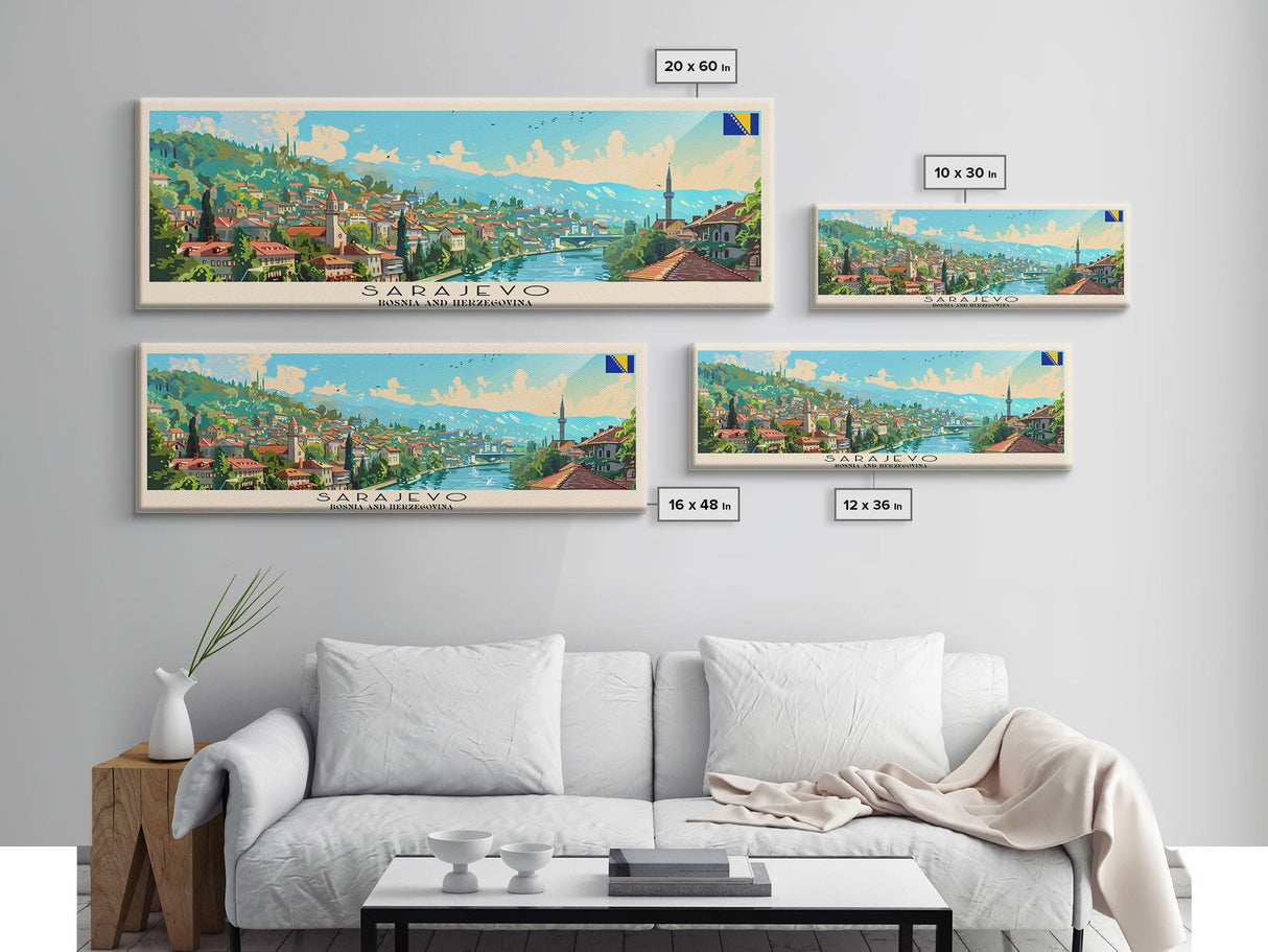 Sarajevo Bosnia Travel Art, City Art, Framed Canvas Print or Metal Wall Art, Europe Travel Poster, Panoramic Wall Art, Extra Wide Wall Art