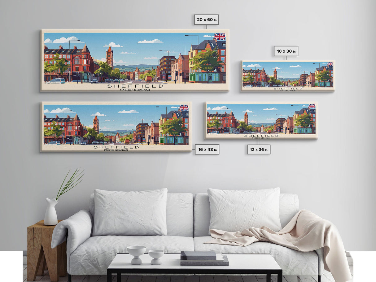 Sheffield United Kingdom Wall Art, Panoramic Travel Poster, Panoramic Framed Canvas Print, City Wall Art, Wall Hanging Home Decor, Travel Art