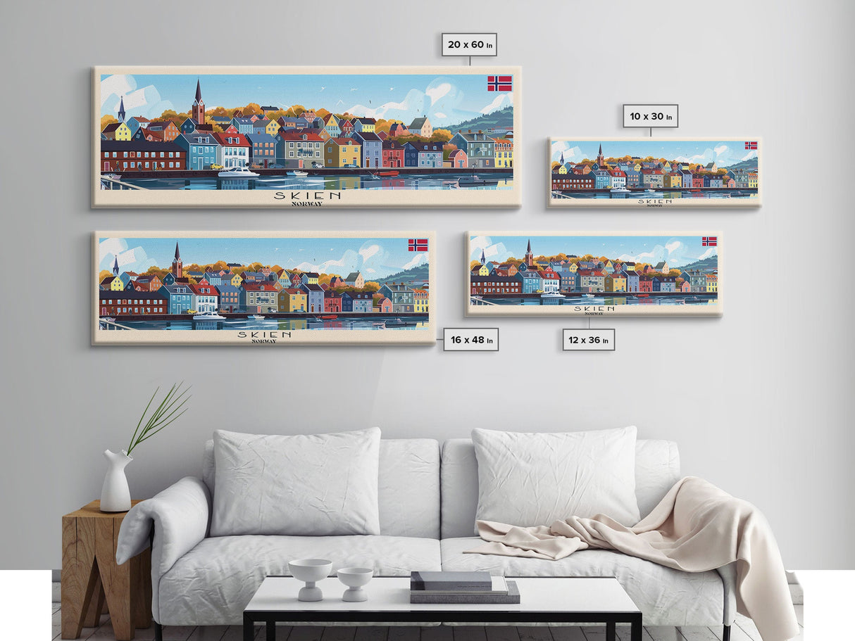 Skien Norway Travel Art, City Art, Framed Canvas Print or Metal Wall Art, Europe Travel Poster, Panoramic Wall Art, Extra Wide Wall Art