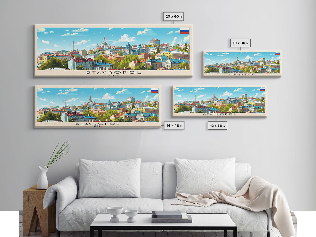 Stavropol Russia Panoramic Travel Poster, Framed Canvas Print or Metal Wall Art, Travel Art, Home Decor, Panoramic Painting, Midcentury Art