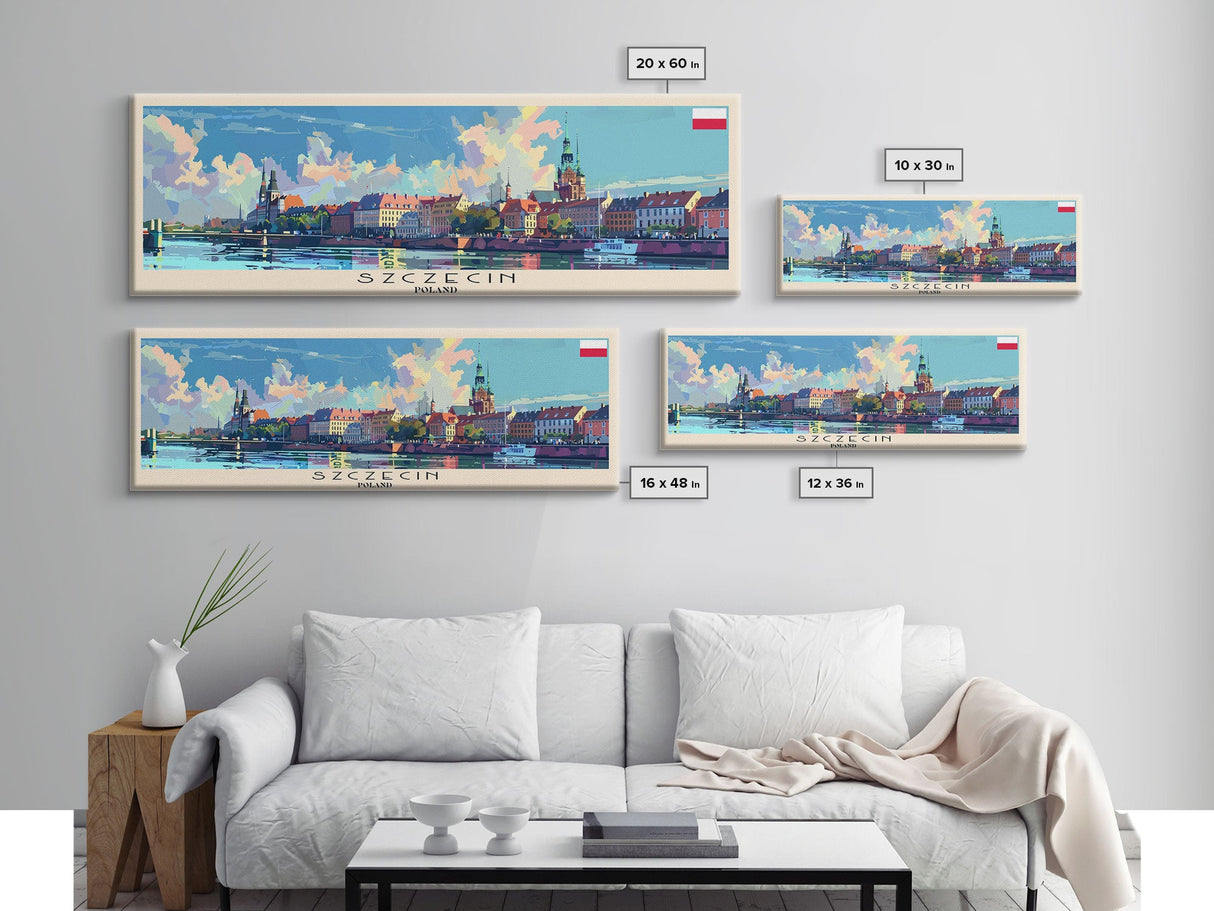 Szczecin Poland Travel Print Wall Art, Panoramic City Art, Travel Art, Wall Decor, Vacation Gift, Framed Canvas Print Or Metal Art