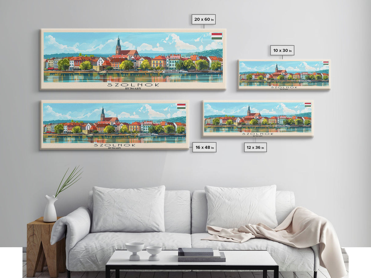 Szolnok Hungary Wall Art, Panoramic Travel Poster, Panoramic Framed Canvas Print, City Wall Art, Wall Hanging Home Decor, Travel Art