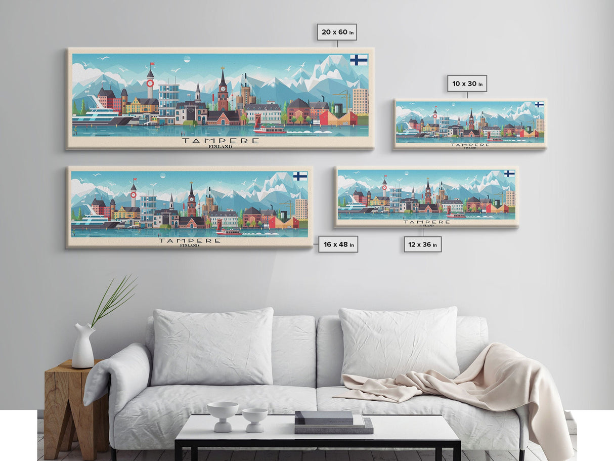 Tampere Finland Travel Print Wall Art, Panoramic City Art, Travel Art, Wall Decor, Vacation Gift, Framed Canvas Print Or Metal Art