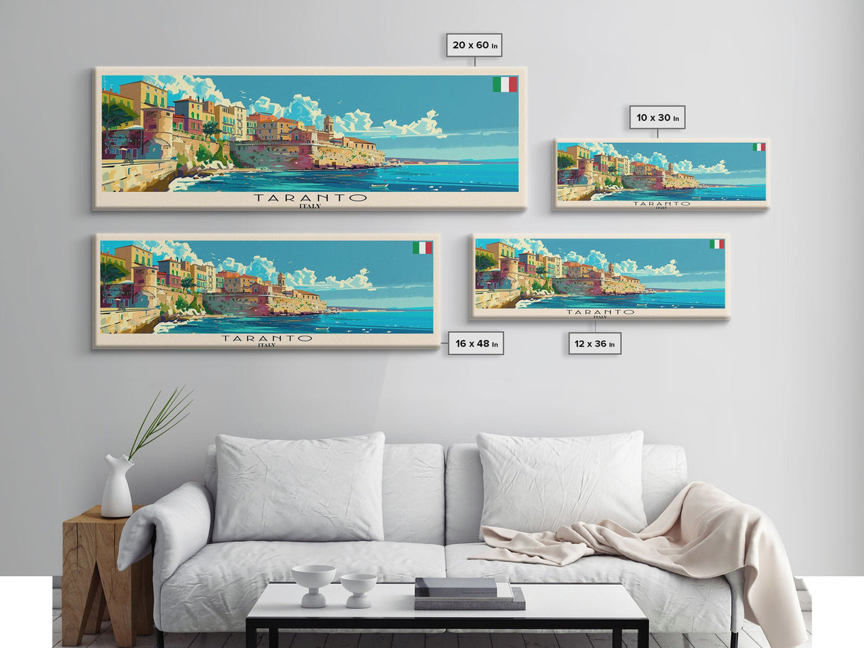 Taranto Italy Travel Art, City Art, Framed Canvas Print or Metal Wall Art, Europe Travel Poster, Panoramic Wall Art, Extra Wide Wall Art