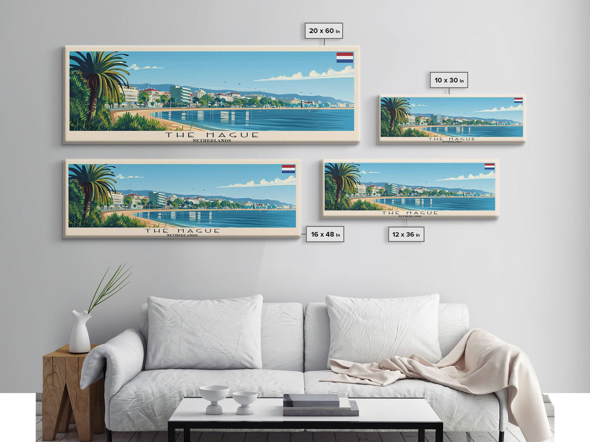 The Hague Netherlands Travel Print Wall Art, Panoramic City Art, Travel Art, Wall Decor, Vacation Gift, Framed Canvas Print Or Metal Art