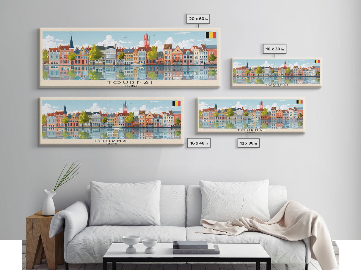 Tournai Belgium Travel Print Wall Art, Panoramic City Art, Travel Art, Wall Decor, Vacation Gift, Framed Canvas Print Or Metal Art