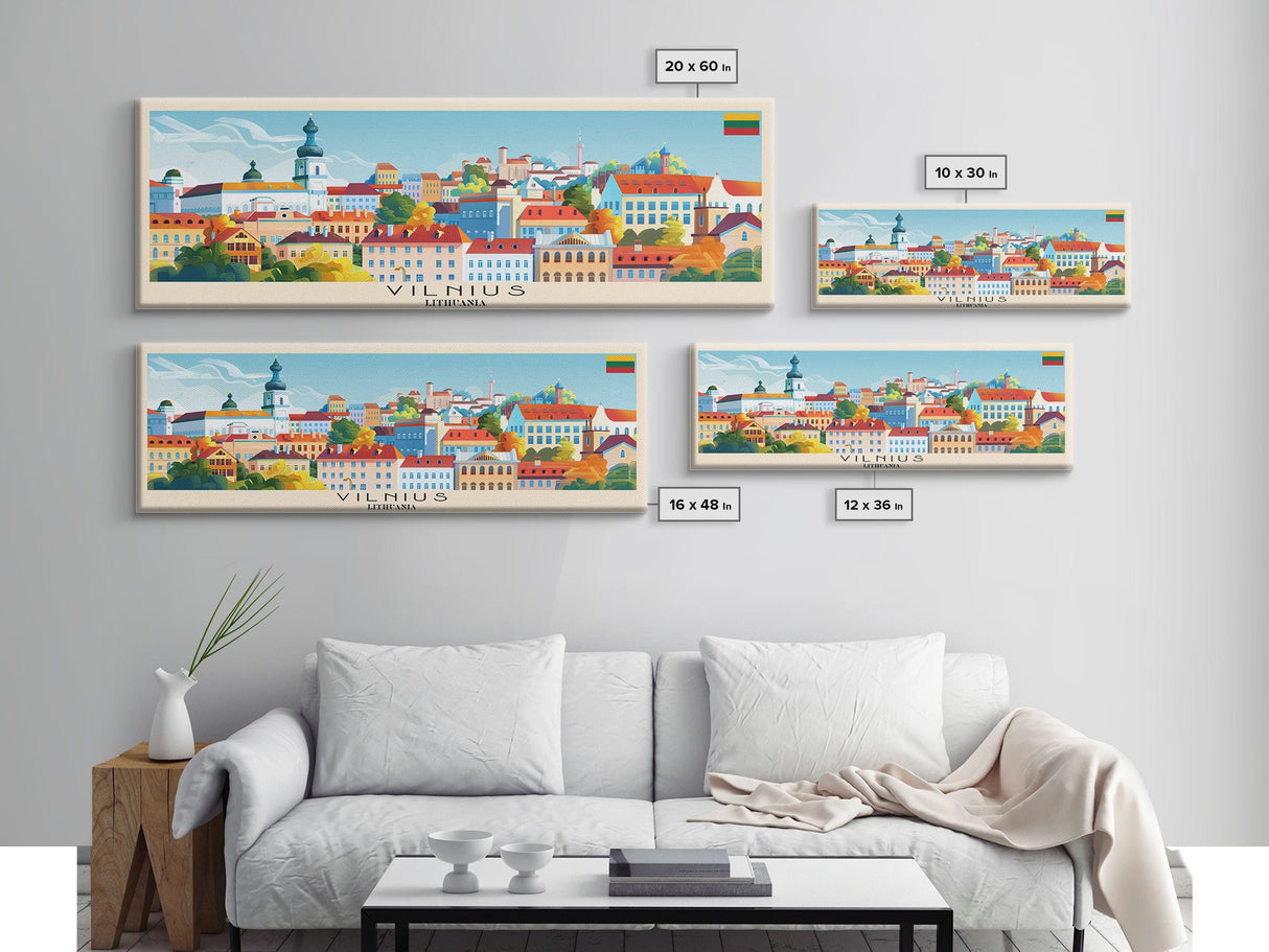 Vilnius Lithuania Wall Art, Panoramic Travel Poster, Panoramic Framed Canvas Print, City Wall Art, Wall Hanging Home Decor, Travel Art