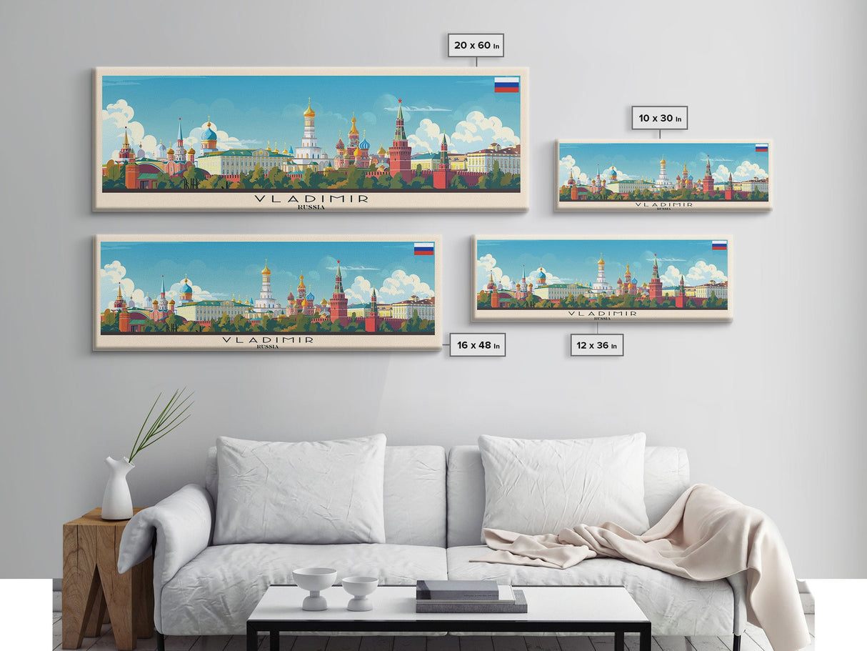 Vladimir Russia Wall Art, Panoramic Travel Poster, Panoramic Framed Canvas Print, City Wall Art, Wall Hanging Home Decor, Travel Art