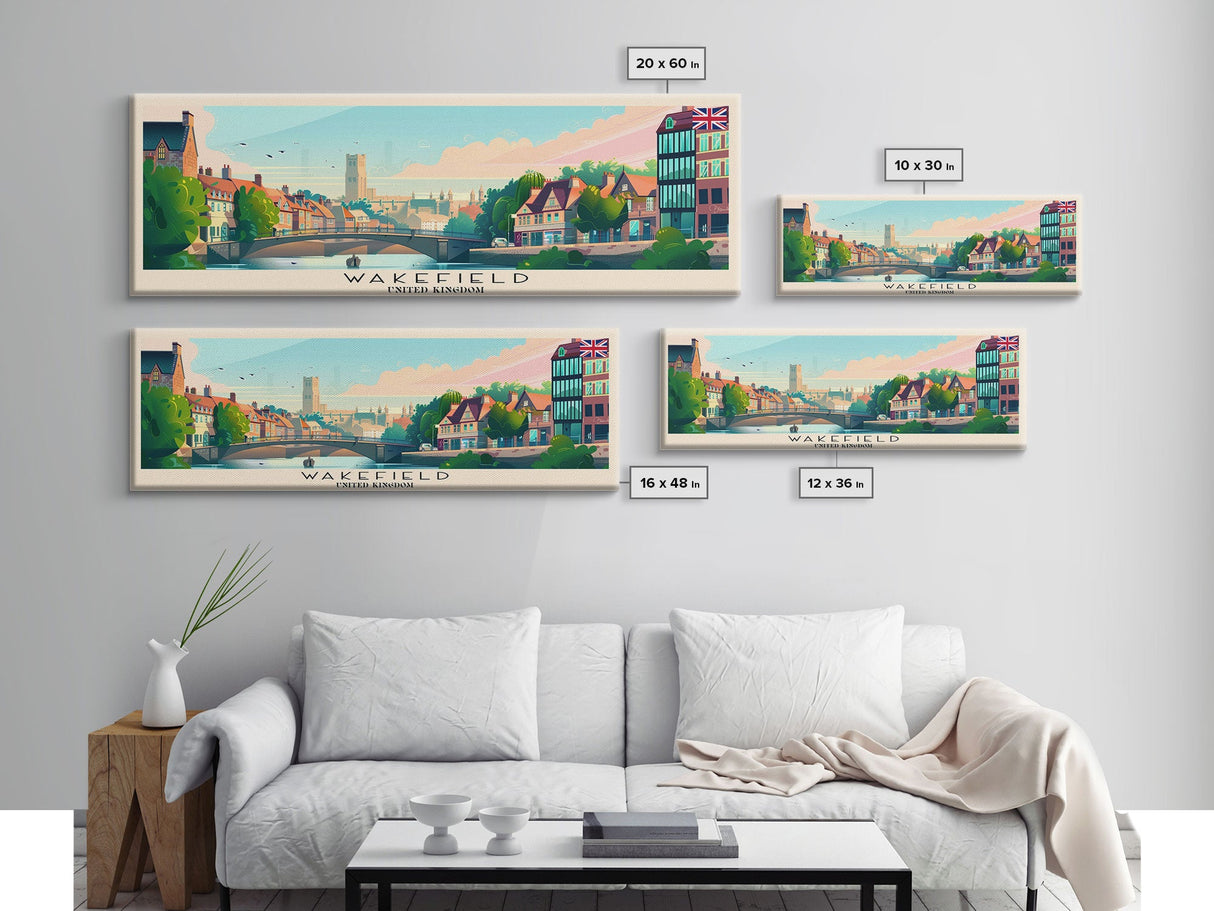 Wakefield United Kingdom Travel Print Wall Art, Panoramic City Art, Travel Art, Wall Decor, Vacation Gift, Framed Canvas Print Or Metal Art