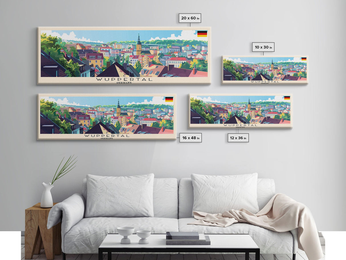 Wuppertal Germany Travel Art, City Art, Framed Canvas Print or Metal Wall Art, Europe Travel Poster, Panoramic Wall Art, Extra Wide Wall Art