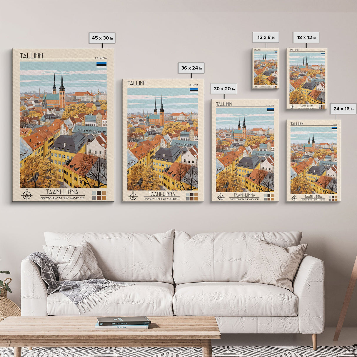 Tallinn Estonia Travel Poster Framed Canvas Print, Midcentury Modern Art, Pop Art Wall Decor, Living Room Art, Home Decoration