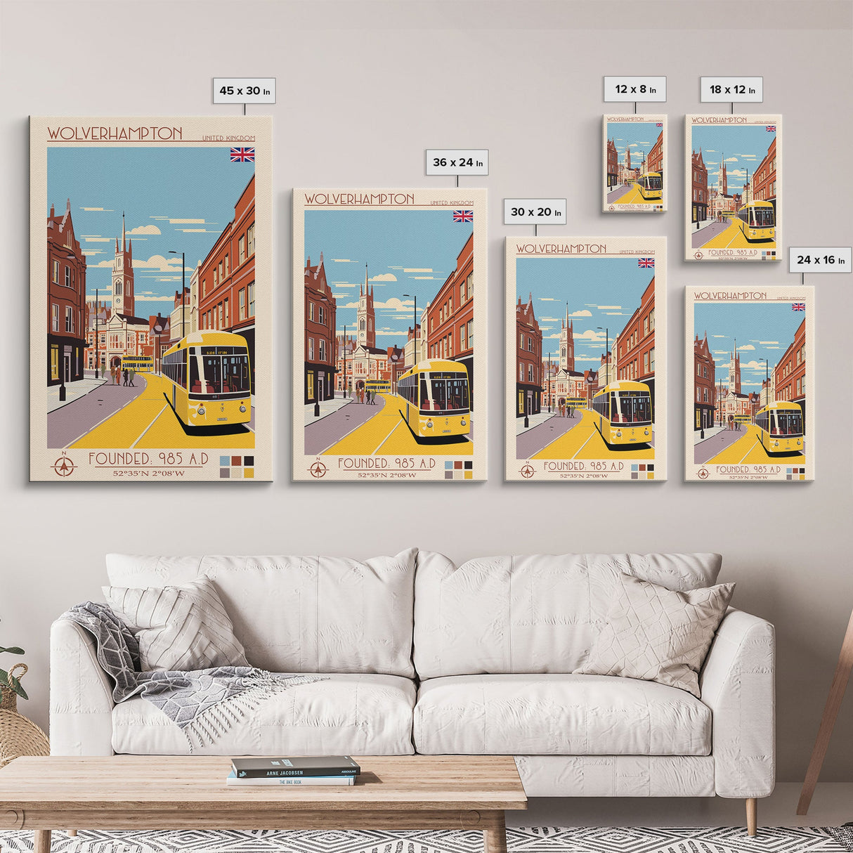 Wolverhampton United Kingdom Travel Poster Framed Canvas Print, Midcentury Modern Art, Pop Art Wall Decor, Living Room Art, Vacation Gift