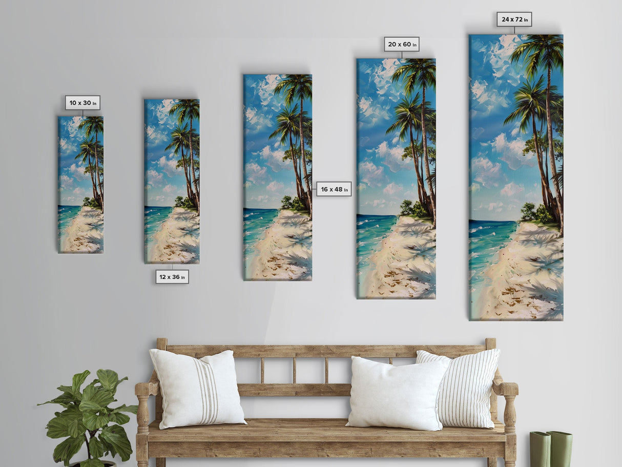 Canvas Beach Landscape Painting, Textured Framed Canvas Art Print, Vertical Beach Art, Gallery Wall Painting, Modern Coastal Decor