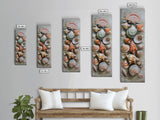 Printed Canvas Painting of Colorful Seashells on Beach, Vertical Coastal Art Print, Oversized Wall Art for Living Room, Housewarming Gift