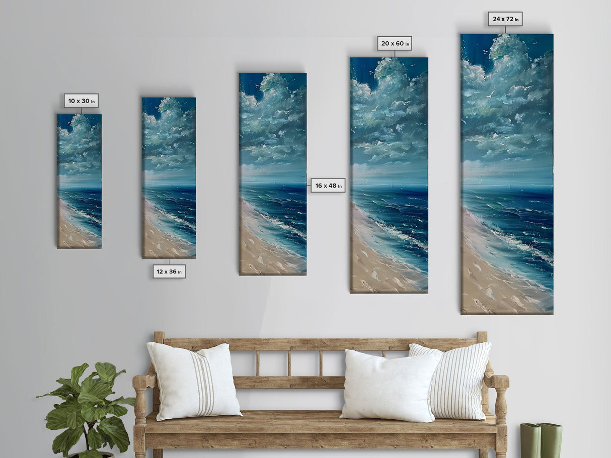 Oversized Tall and Narrow Ocean Landscape Wall Art, Canvas Painting Framed and Printed, Vertical Wall Art for Office, Modern Wall Art Print