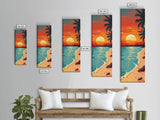 Serene Sunset Beach Scene Midcentury Modern Art - Framed Canvas Print, Boho Art, Skinny Art, Living Room Art, Bedroom Decor, Coastal Landscape