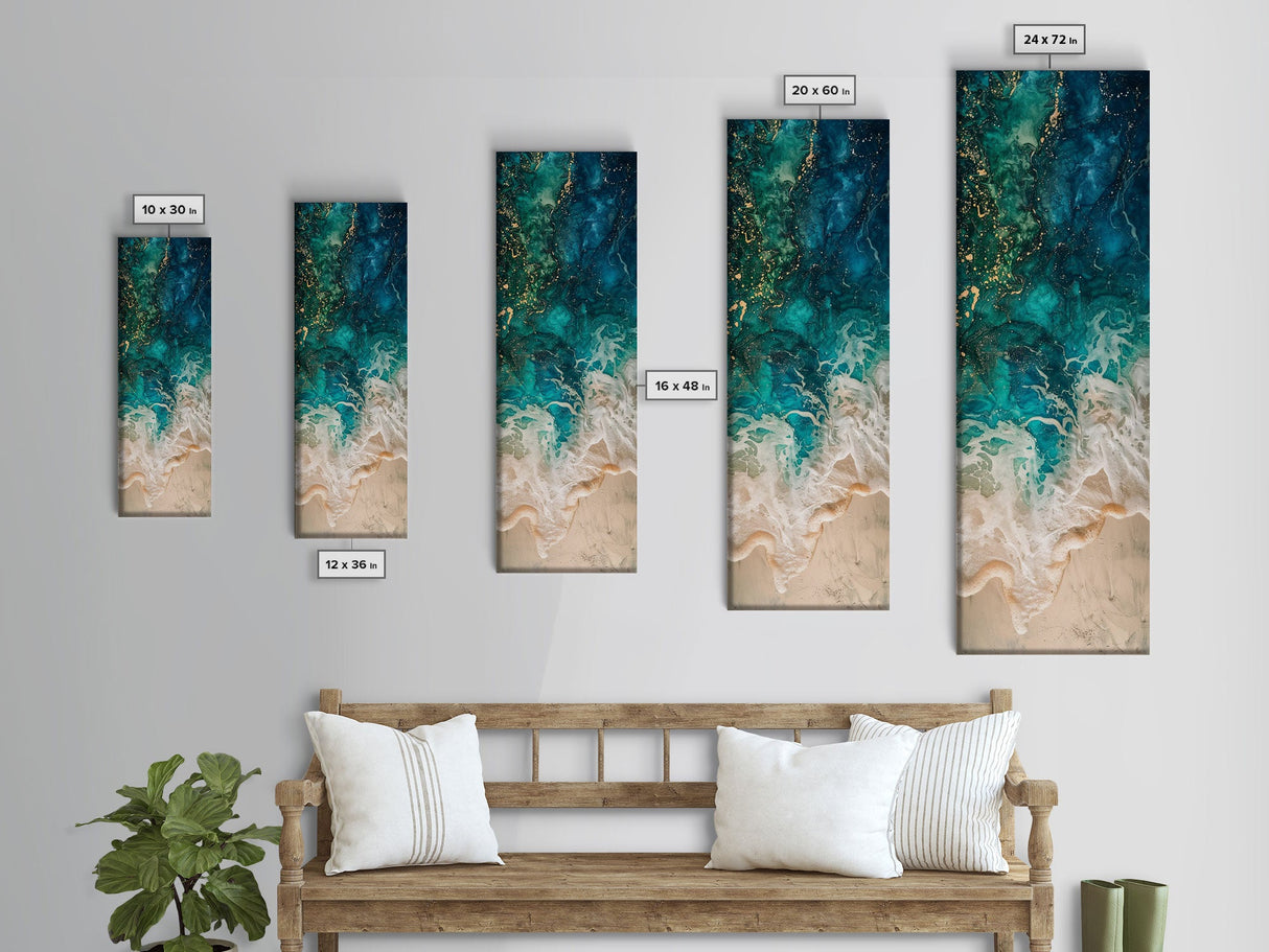 Abstract Ocean Waves Art - Framed Canvas Print, Farmhouse Art, Boho Art, Skinny Art, Tall Art, Living Room Decor, Coastal Wall Art for Home Decor