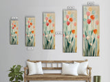 Abstract Tulips, Pastel Colors, Japanese Art, Skinny Art, Tall Art, Framed Canvas Print, Ukiyo-e Style