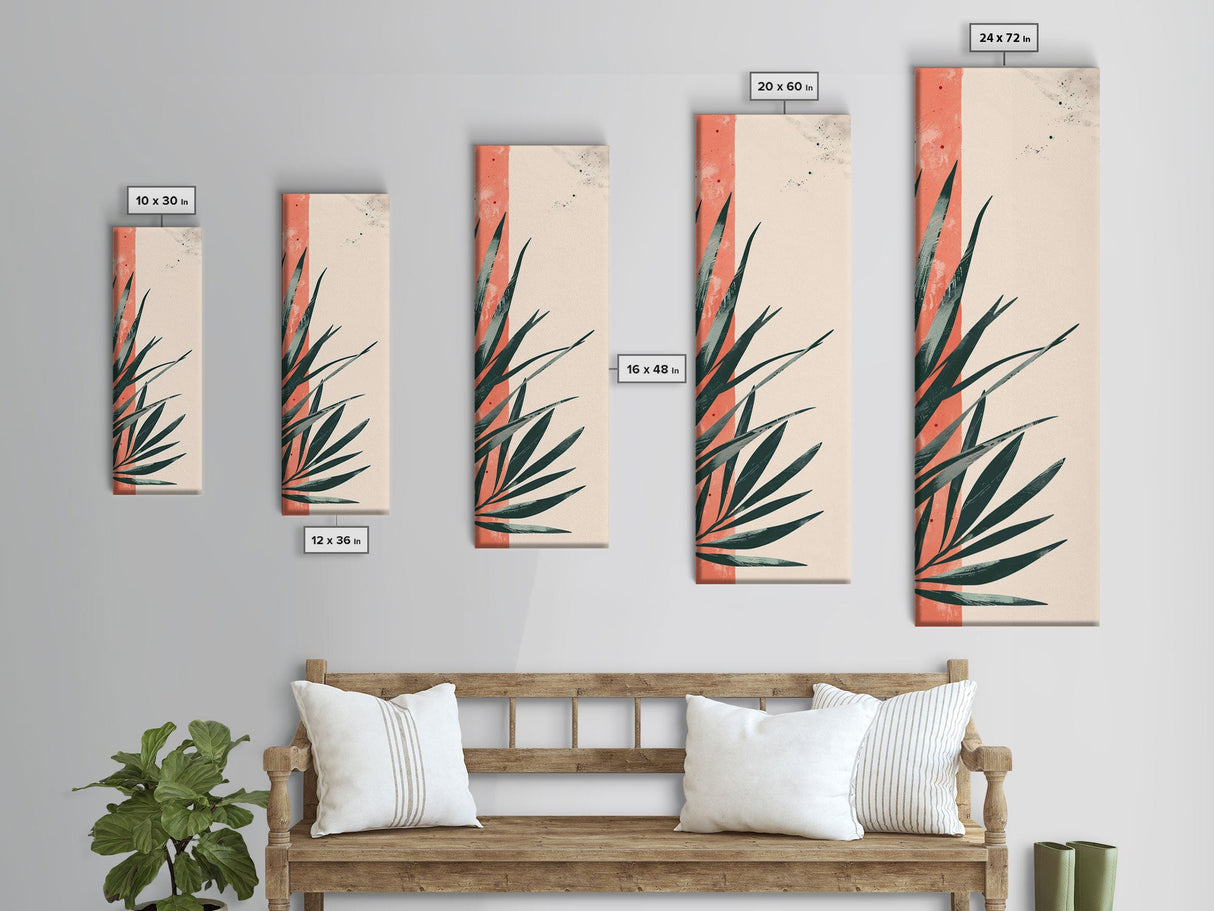 Skinny Art Abstract Greenery In Japanese Style Wood Block Print Subtle Tones On Framed Canvas Print, Tall Art Ukiyo-e