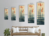 Skinny Art Tall Art Framed Canvas Print Minimalist Cattail Plants With Abstract Lines And Earthy Tones Ukiyo-e Japanese Style Art