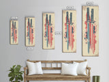 Abstract Samurai Swords Framed Canvas Print Ukiyo-e Art Japanese Style Tall Art Skinny Art Wood Block Print