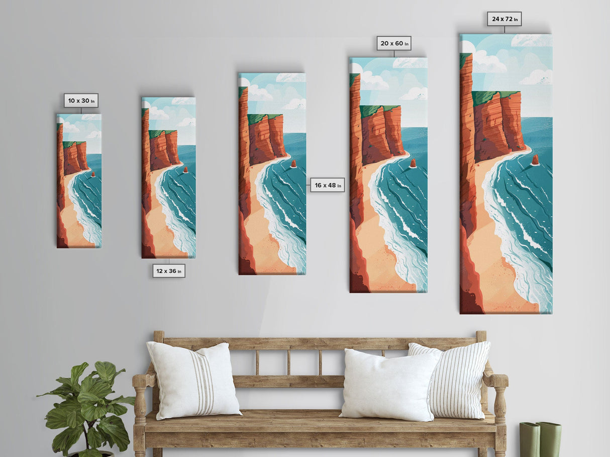 Scenic Coastal Cliffs With Ocean Waves Ukiyo-e Art Japanese Style Framed Canvas Print Tall Art Skinny Art Wood Block Print