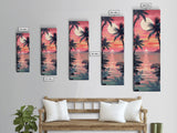 Serene Sunset With Palm Trees And Tranquil Ocean Reflection Ukiyo-e Wood Block Tall Skinny Art Framed Canvas Print