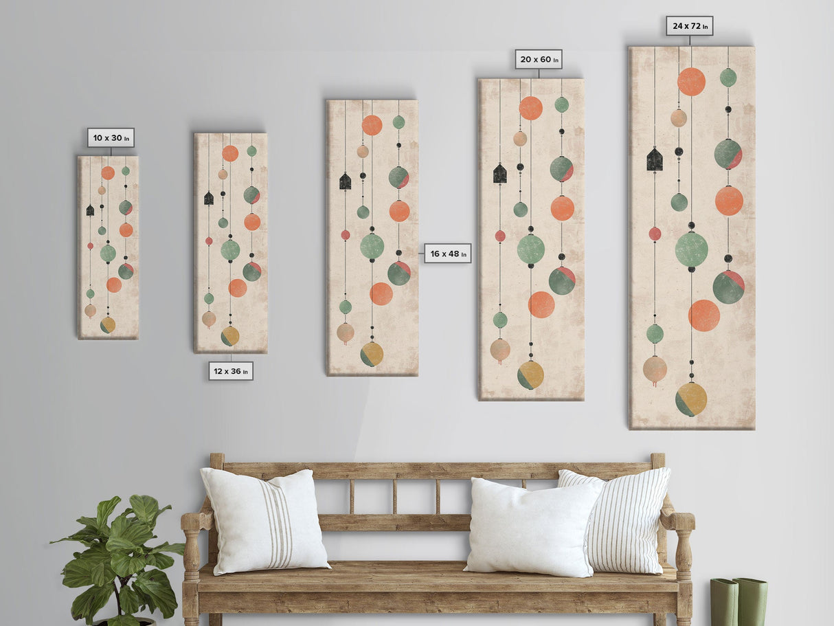 Abstract Hanging Lanterns On A Rustic Background – Framed Canvas Print With Skinny Art And Tall Art In Ukiyo-E Art And Japanese Style Art