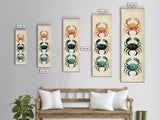 Coastal Crabs Skinny Art Tall Art Japanese Ukiyo-e Inspired Nautical Framed Canvas Print for Beach House or Ocean Lovers