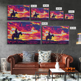 Pop Art Sunset Cowboy Painting Framed Canvas Print, Wild West Wall Art, Cowboy Print, Western Decor, Kitsch Whimsical Art