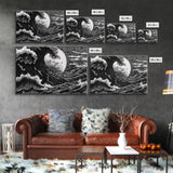 Ocean Wave Wall Art Framed Canvas Print, Unique Wall Art, Hokusai Inspired Japanese Style Wall Art, Oversized Art Ocean Print, Retro Art