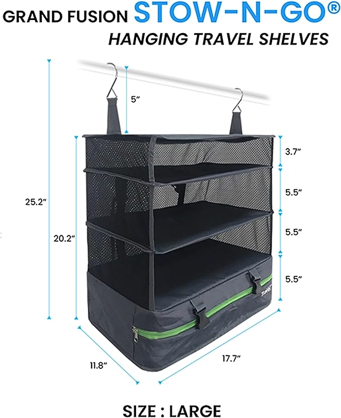 Estantes de viaje colgantes Stow N Go grandes en gris oscuro