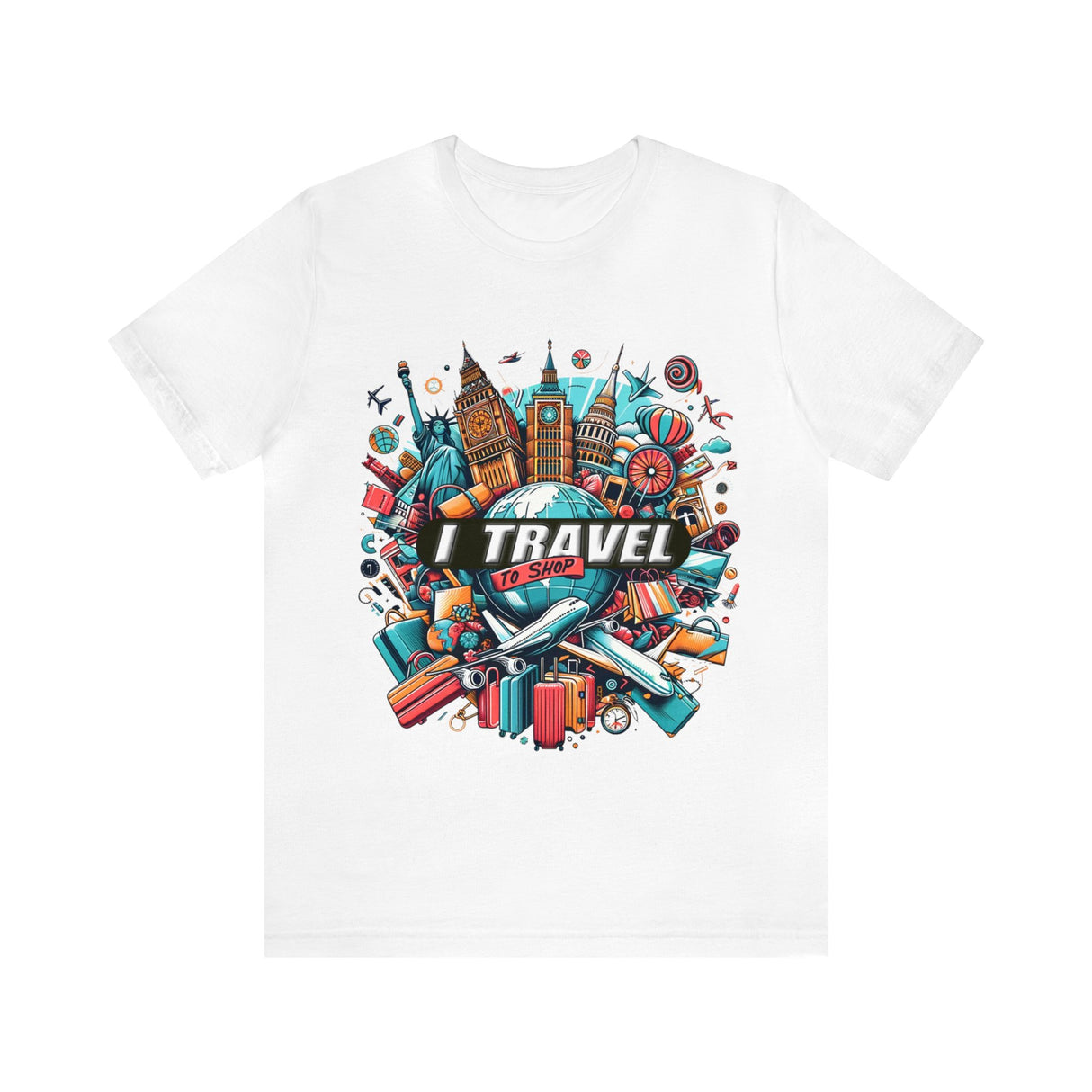 "I Travel To Shop" full color T-shirt