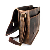 Flap Over Distress Brown Leather Laptop Messenger Bag  (771-20301)