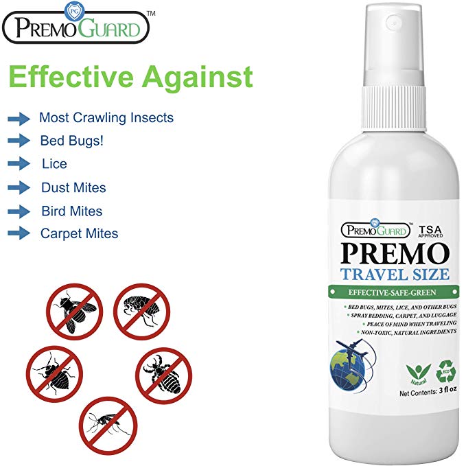 Bed Bug & Mite Killer Spray – 3 oz Travel Size – All Natural Non-Toxic - By Premo Guard